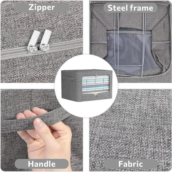 3 Pack Clothes Storage Bins - Foldable Metal Frame Storage Box - Stackable Linen - Picture 3 of 7